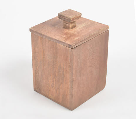 Wooden square jar in kitchen setting