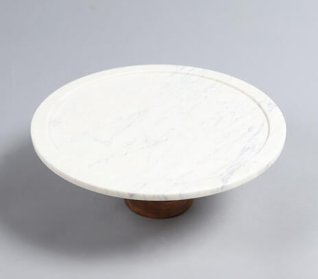 White marble cake plate angled product shot