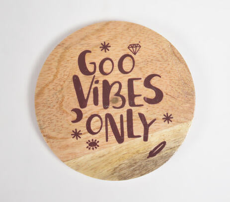 Good vibes coasters paired with tableware