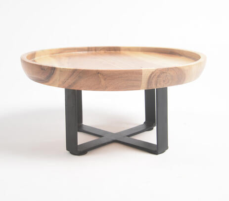 Acacia and iron stand angled product shot