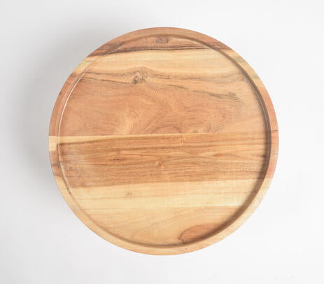 Minimal acacia cake stand side view showing 4-inch height