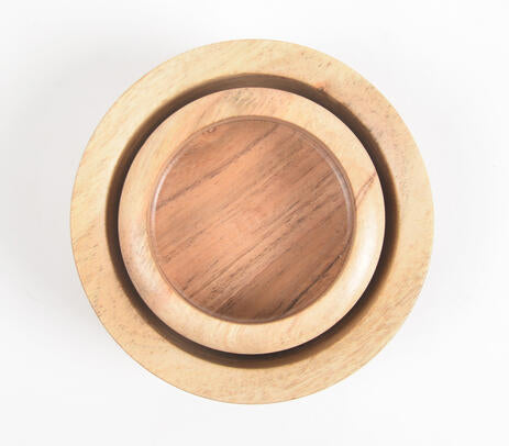 Raw acacia bowls paired with tableware