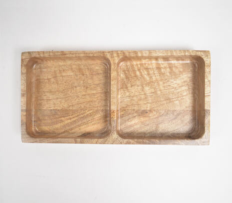 Raw mango wood tray paired with tableware