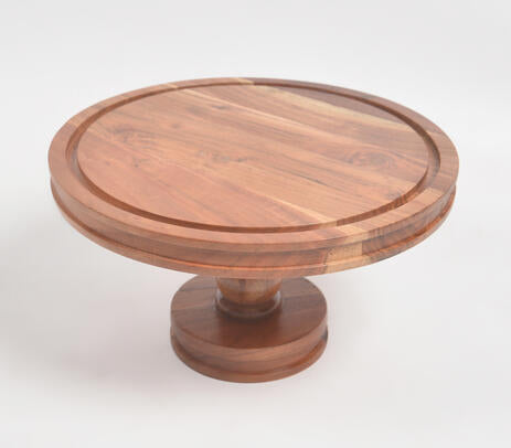 Raw acacia cake stand angled product shot
