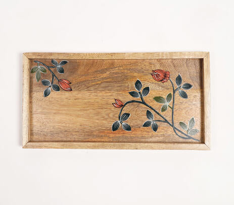 Botanical mango wood tray full view