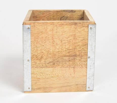 Mango wood cutlery holder back view