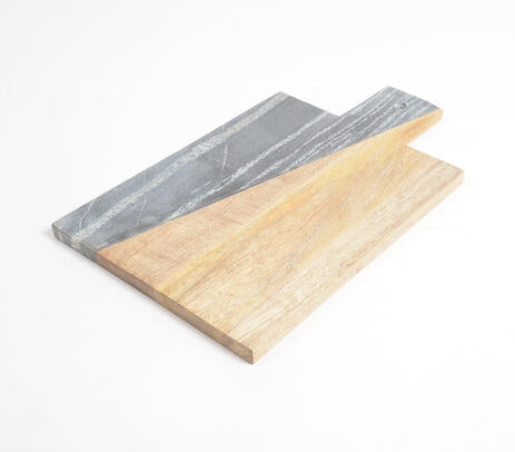 Wood and marble chopping board full view