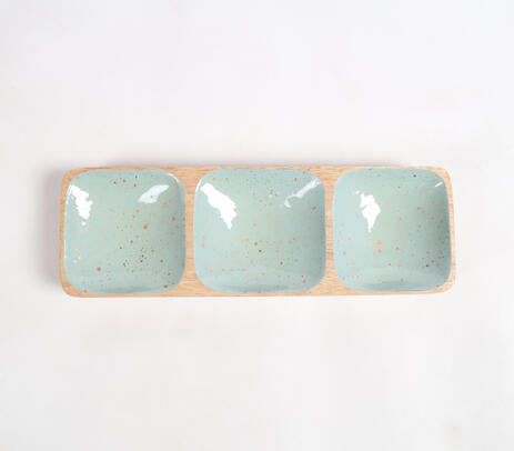 Mint serving platter paired with tableware