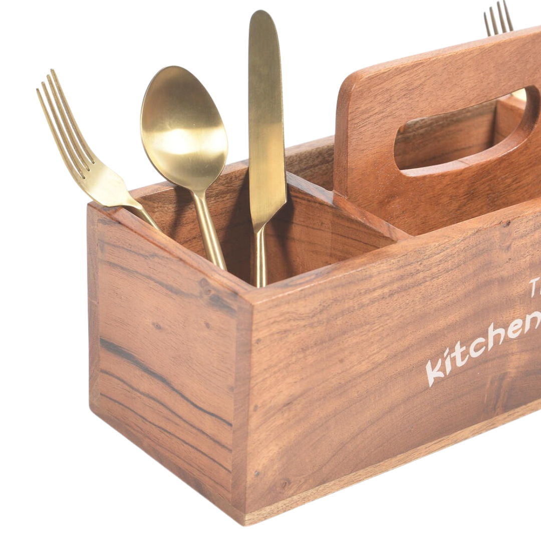 Wooden cutlery holder back side