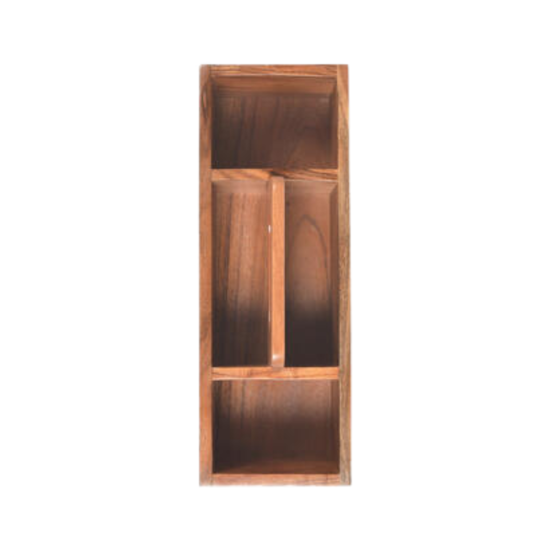 Wooden cutlery holder paired with tableware