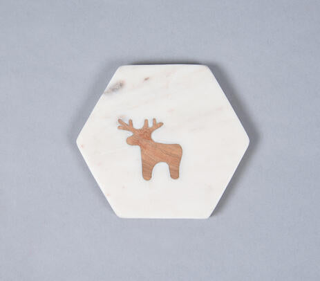 Reindeer marble coasters paired with tableware