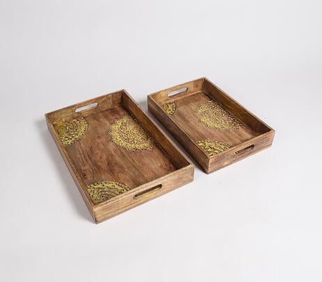 Wooden serving trays set styled on a table