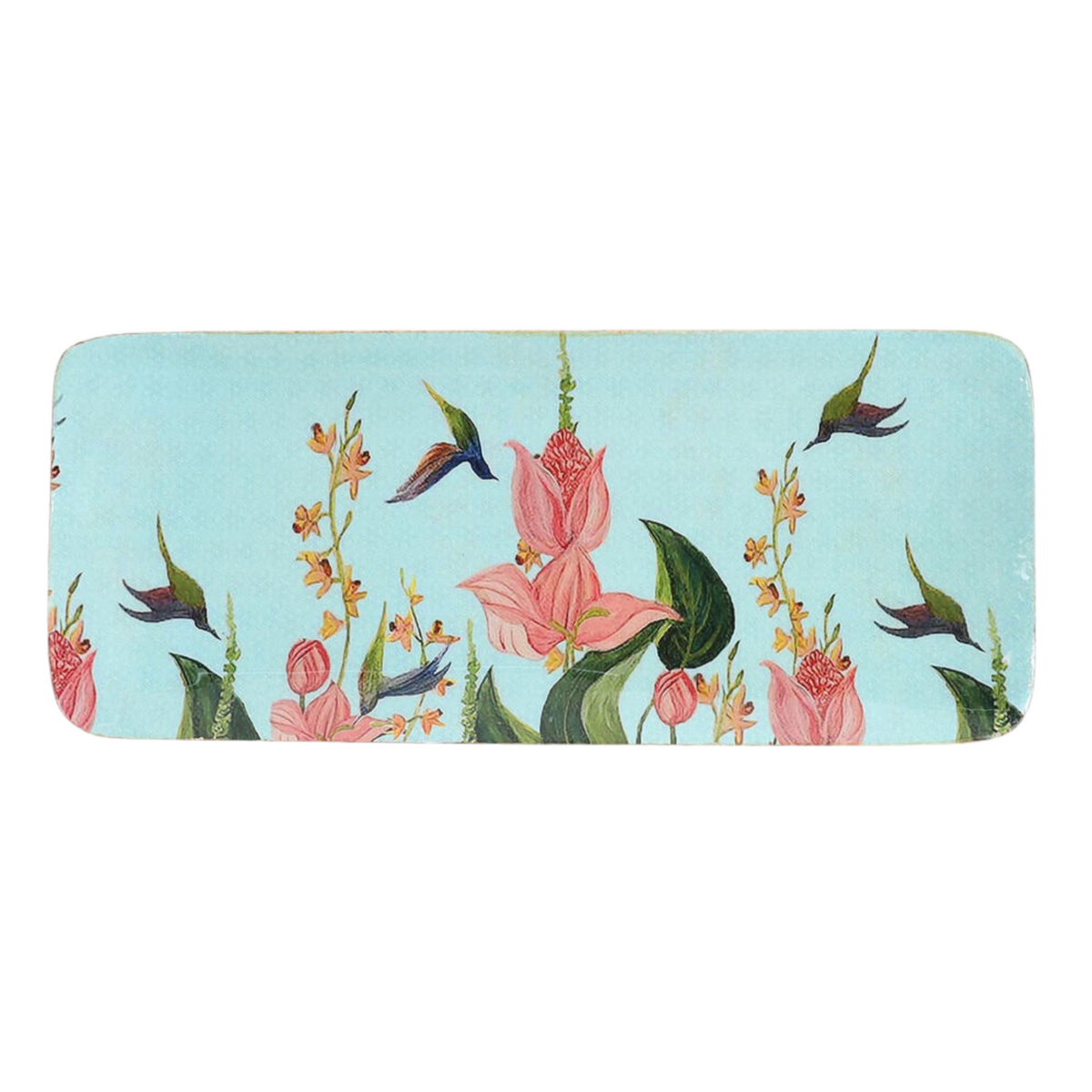 Floral wooden tray paired with tableware