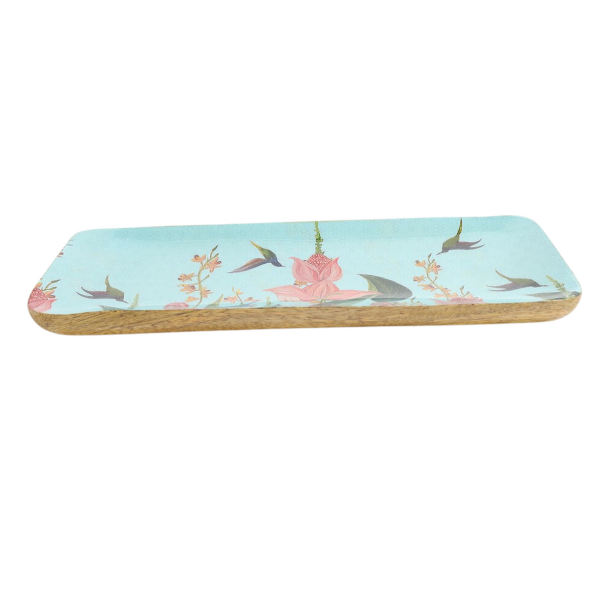 Floral wooden tray detail close-up