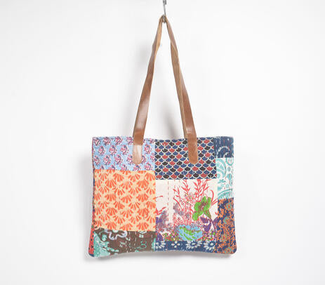 Kantha patchwork tote bag lifestyle shot