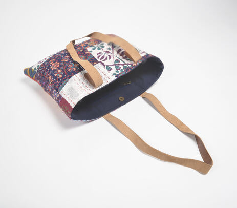 Kantha patchwork tote bag full view