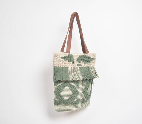 Olive tassel tote bag lifestyle shot