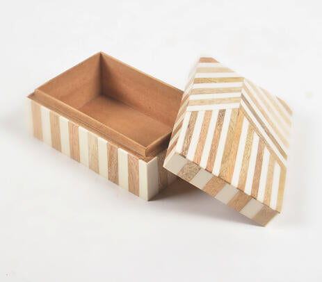 Neutral Striped MDF & Resin Jewelry Box