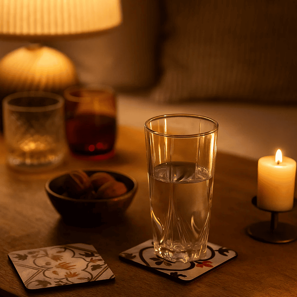 Taj Mahal coasters styled with a drink
