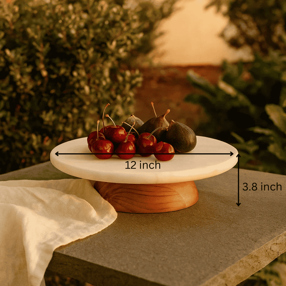 Fusion marble wood stand flat lay top view