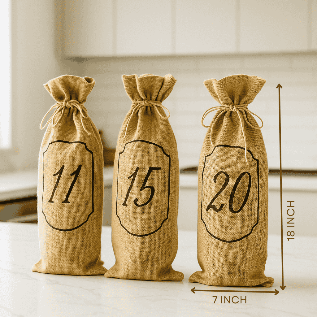 Handmade jute wine bags close-up of jute