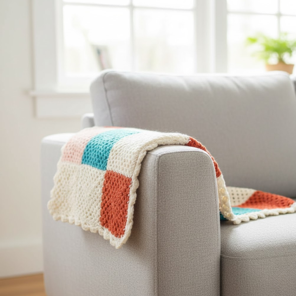 Geometric crochet throw stitch detail