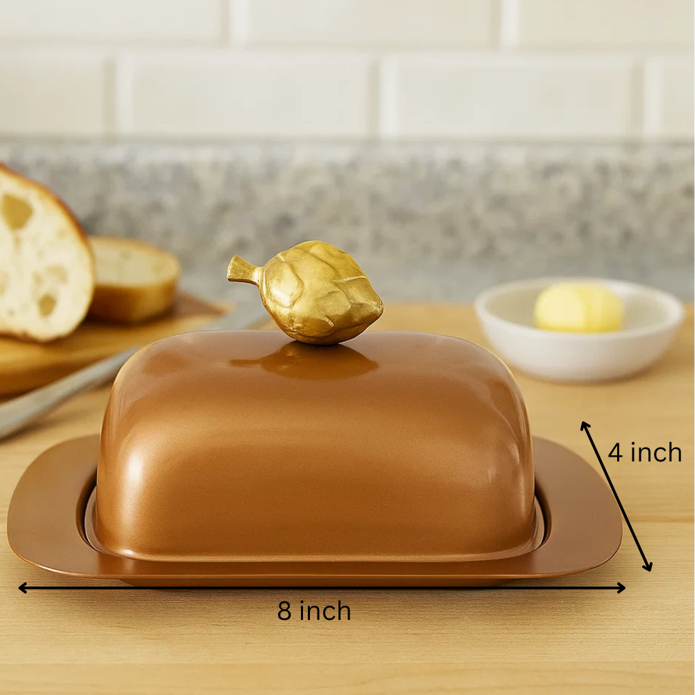 Steel butter dish top-down view