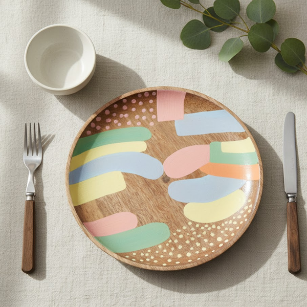 Abstract Wood Plate | Mango Wood Decorative | Gleemium