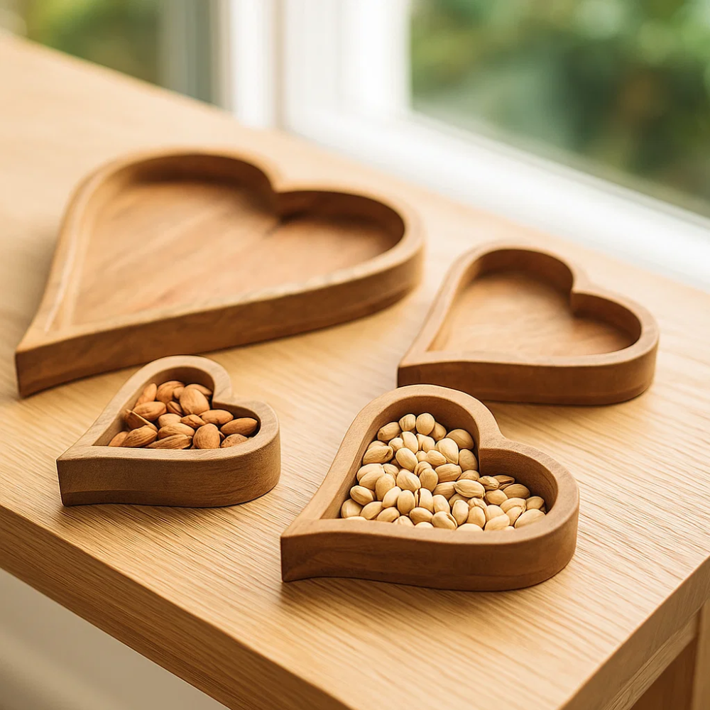Heart shaped trays styled on a table