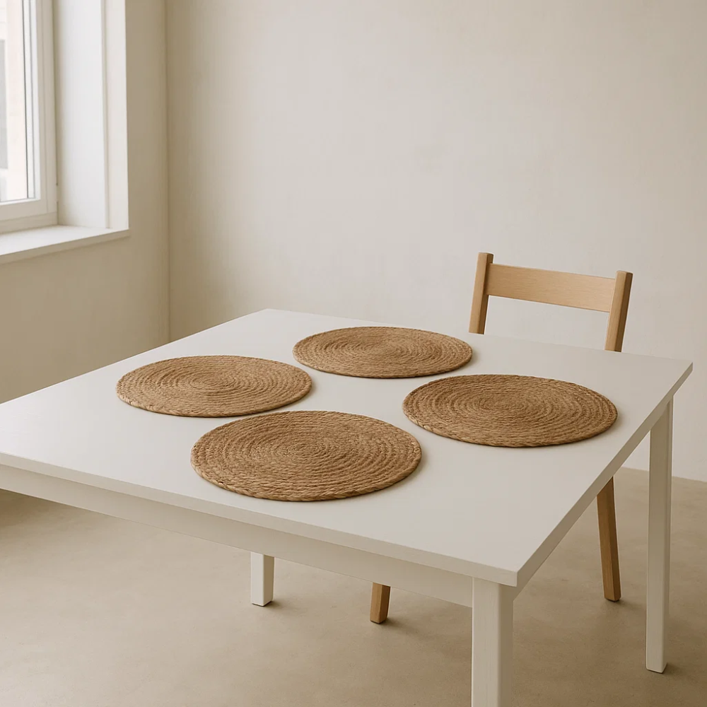 Round jute placemats stack detail