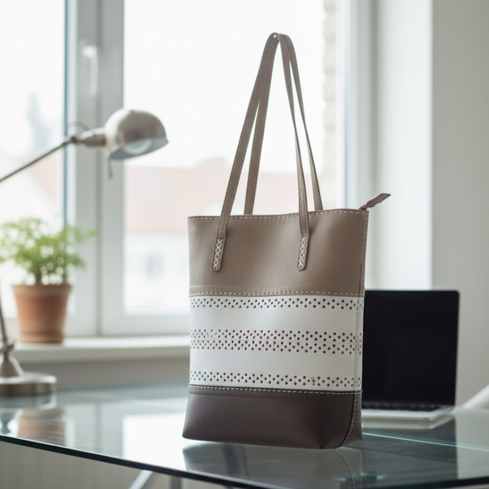 Leather tote bag handle detail