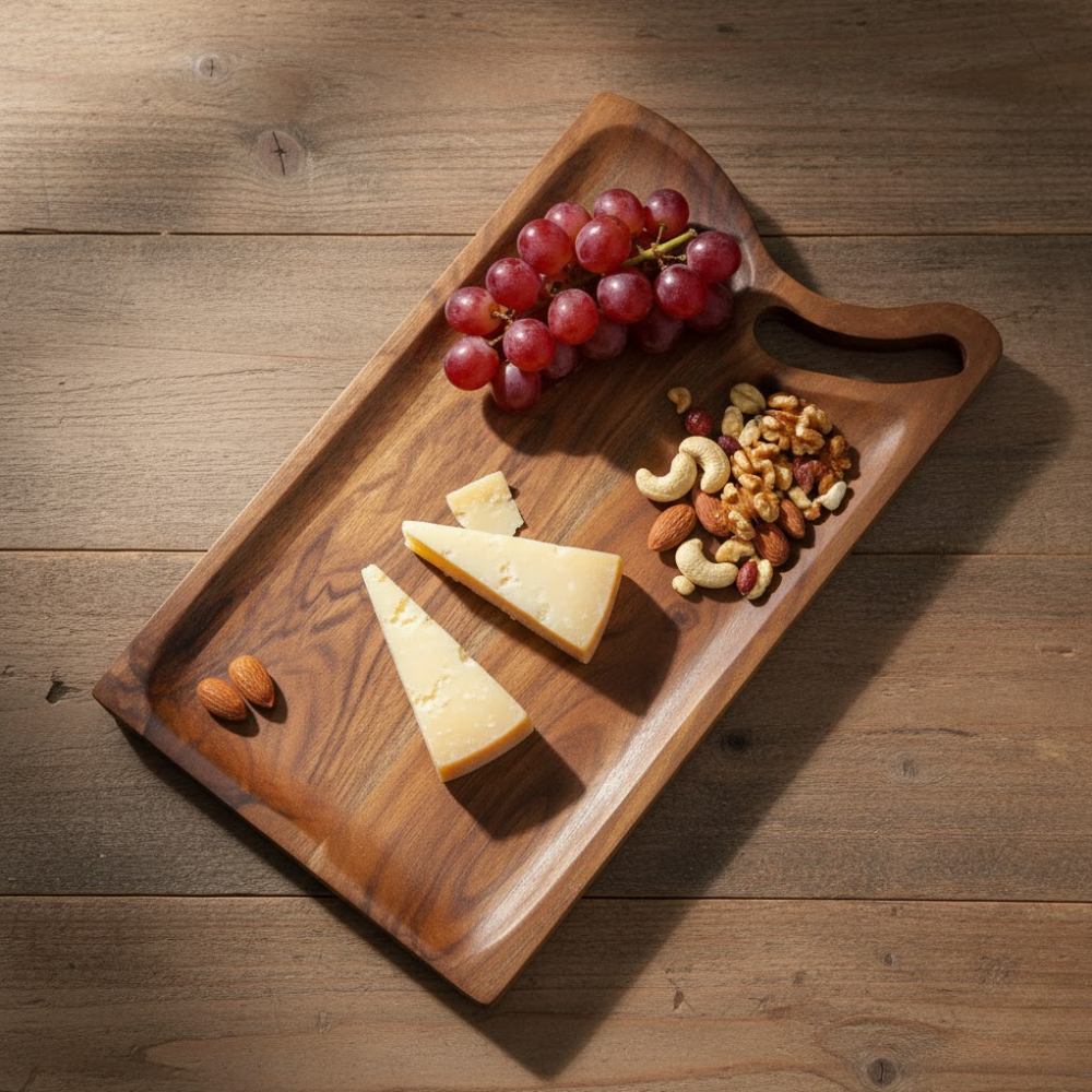 Acacia snack board at an angle