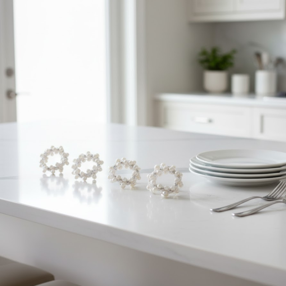 Pearl napkin rings styled on a napkin