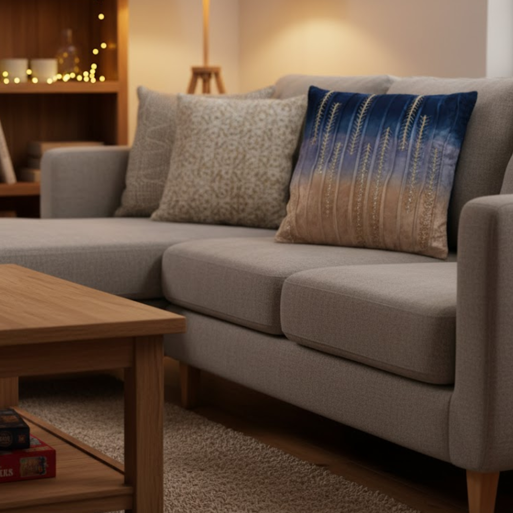 Embroidered velvet cushion cover concealed zip detail