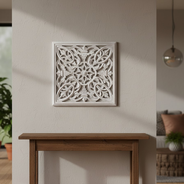 White Distressed Wall Plaque | Carved MDF Boho Decor