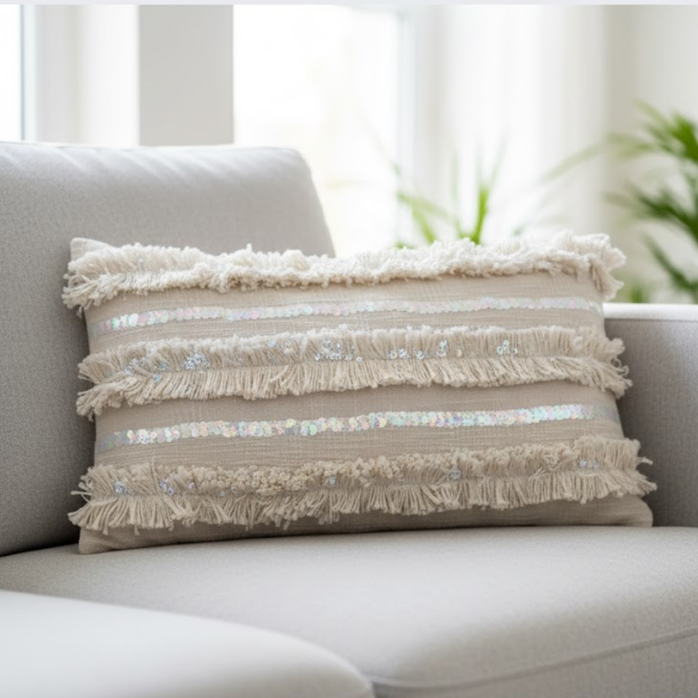 Sequin fringe cushion fringe detail
