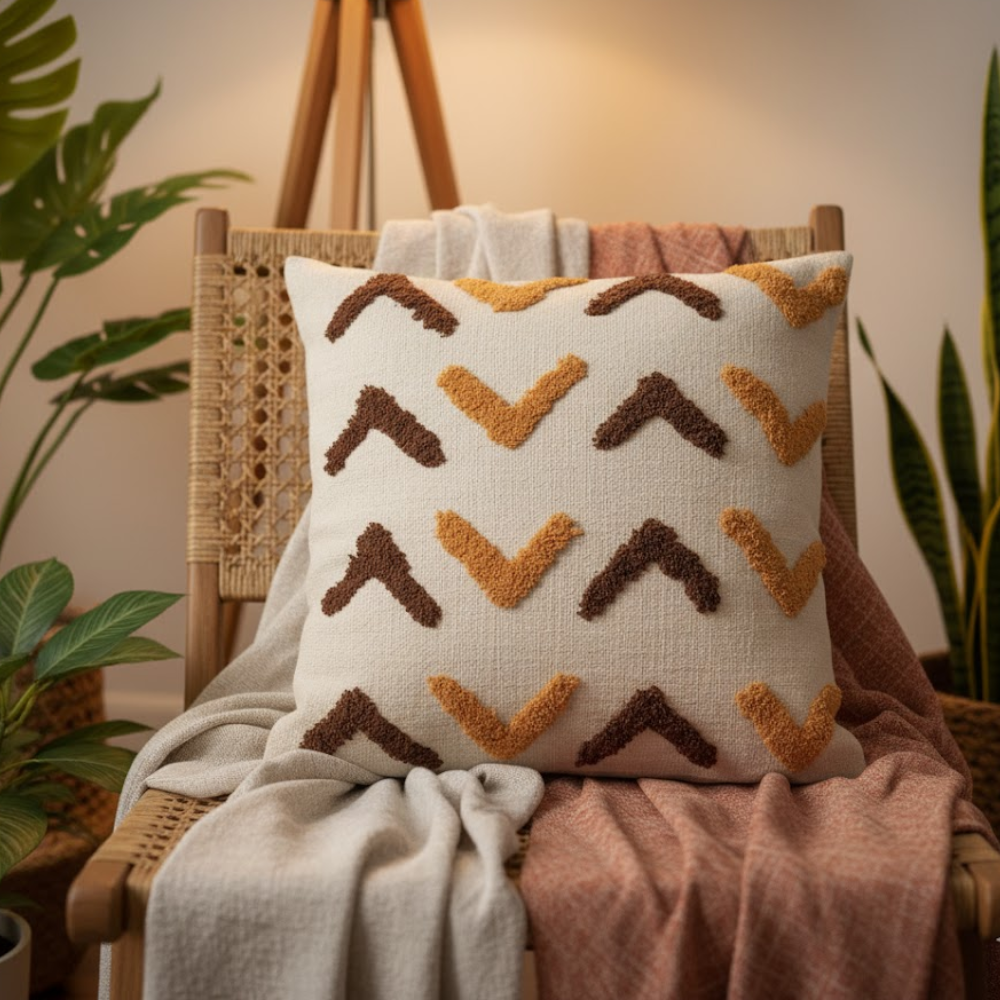 Arrow tufted cushion cover concealed zip detail