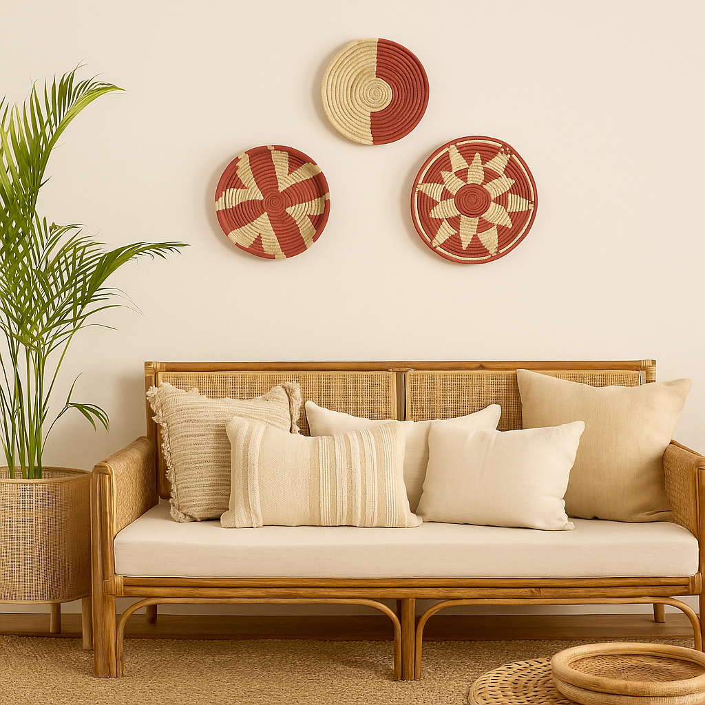 Mandala sabai grass wall plates styled as a cluster