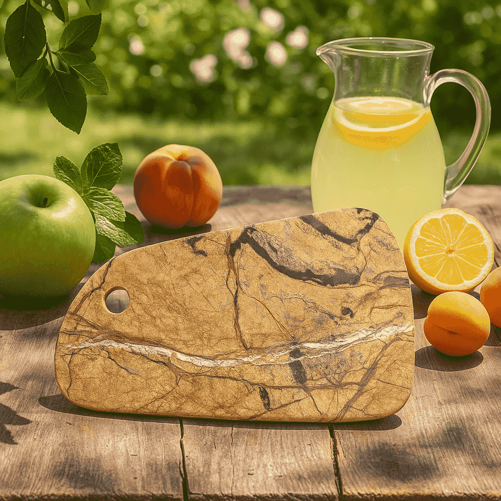 Marble cheese board styled on table