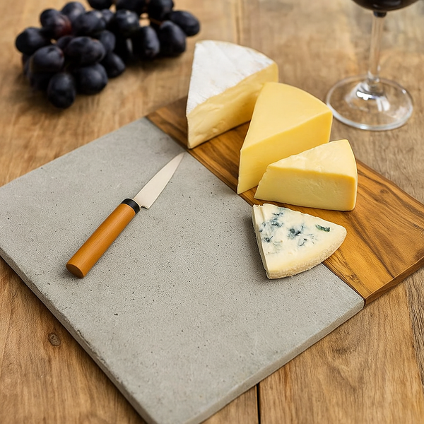 Concrete Cheese Board | Acacia Wood Hand Cut | Gleemium