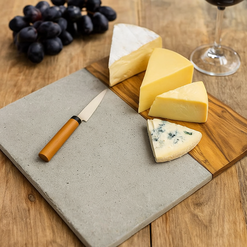 Concrete cheese board acacia by Gleemium