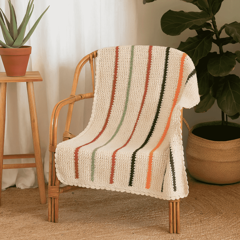 Multicolor crochet throw cotton detail