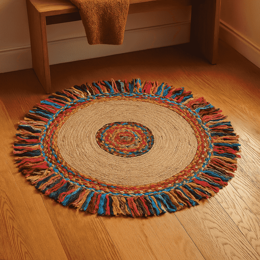 Rug shown partly turned back to display its thickness