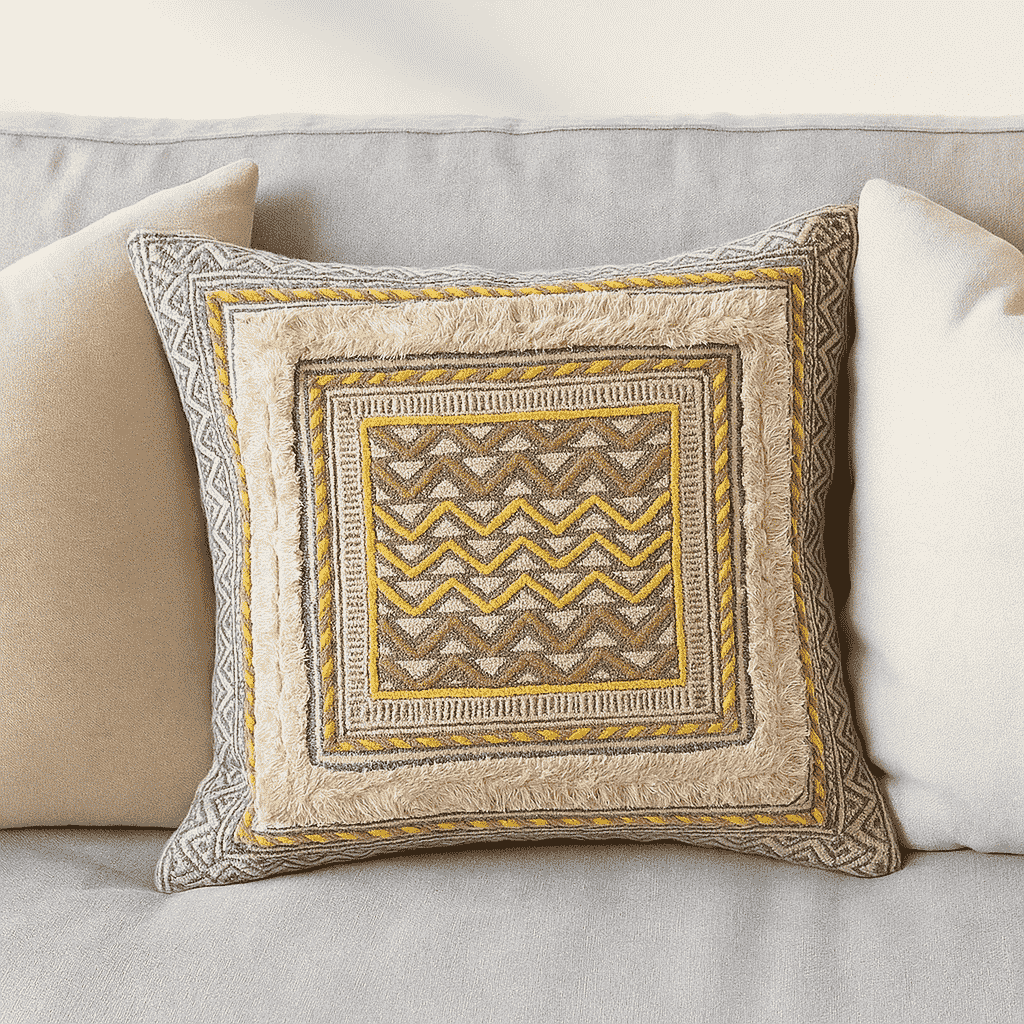Hand block printed cushion cover paired with other cushions