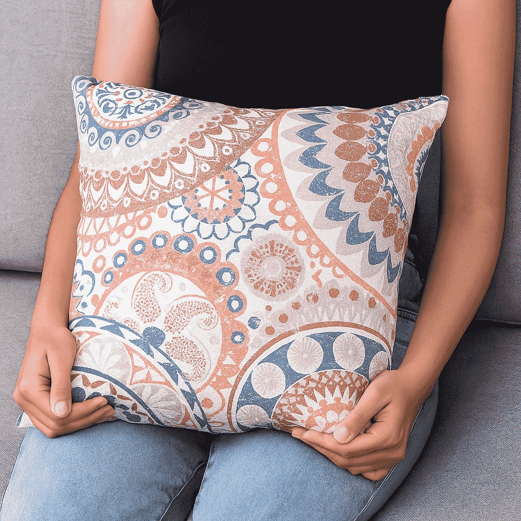 Polyester cushion cover paired with other cushions