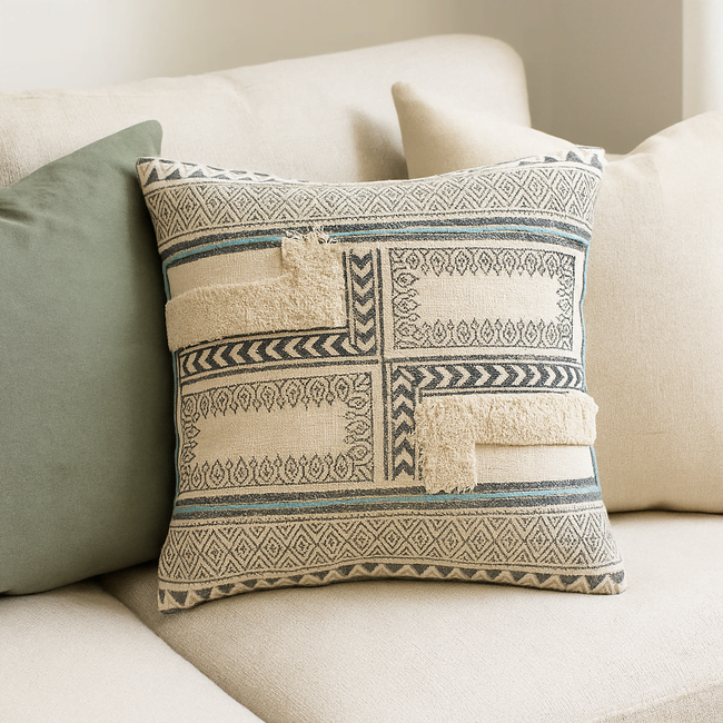 Geometric cotton cushion cover detail of weave
