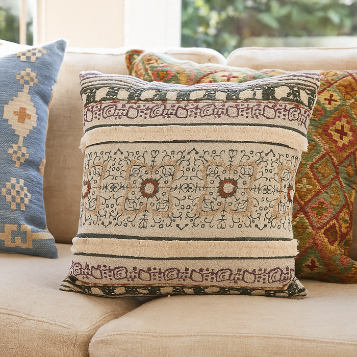 Maximal floral cushion cover at an angle