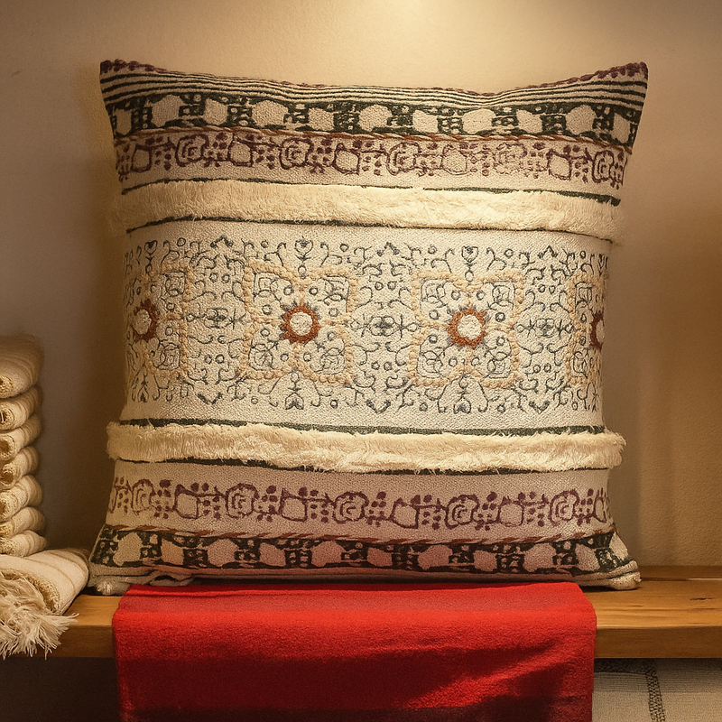 Maximal floral cushion cover in a maximalist room