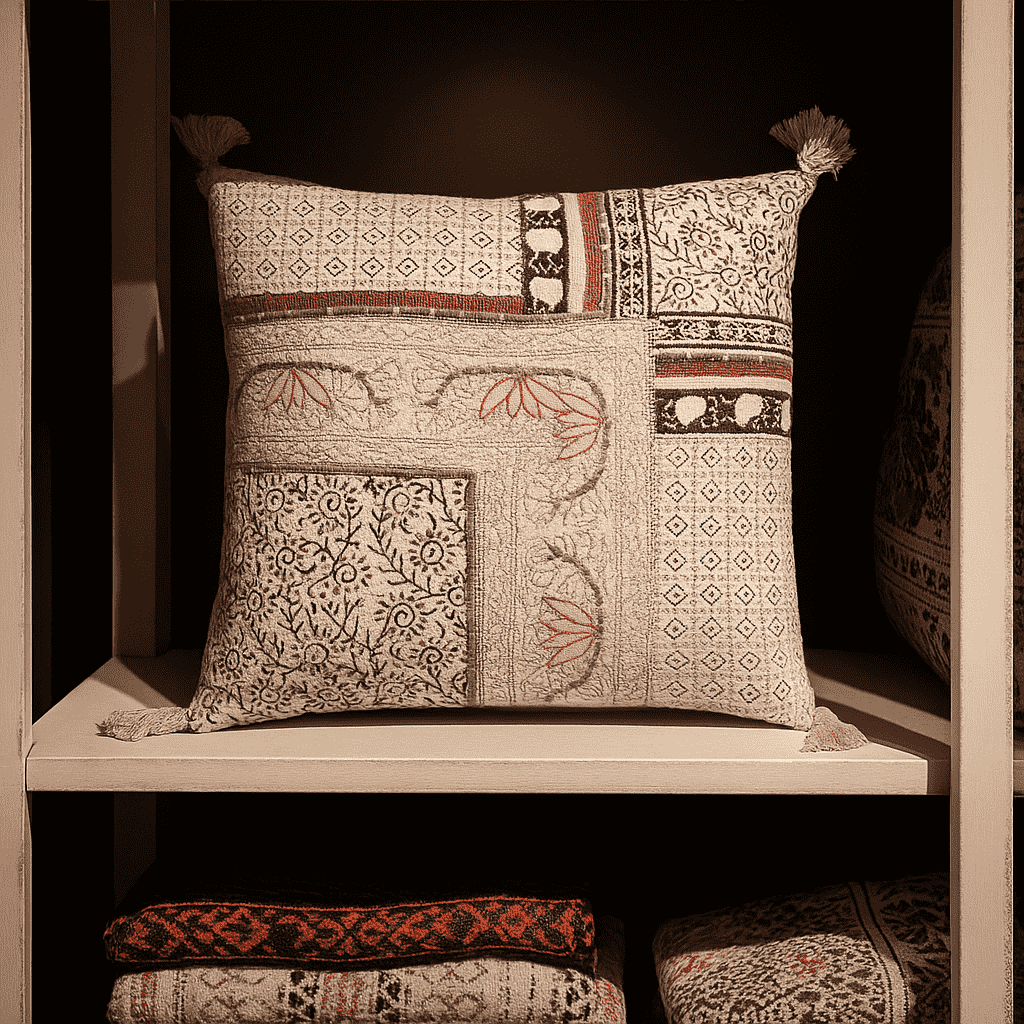 Geometric floral cushion cover paired with other cushions