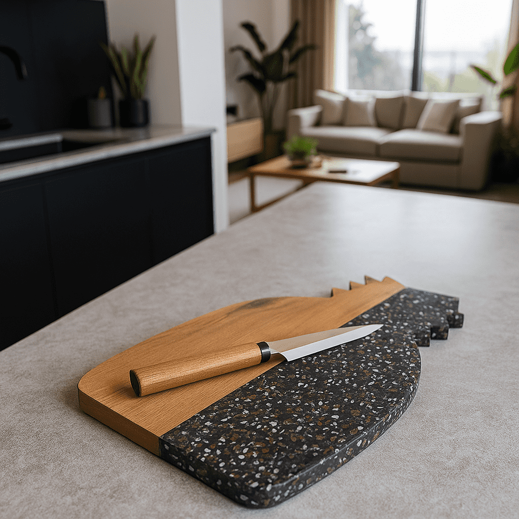 Pineapple chopping board with food